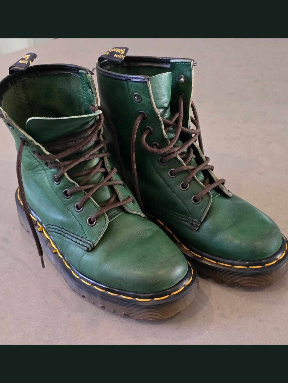 Dr Martens Kids Size 3 Green Leather Boots Made in England